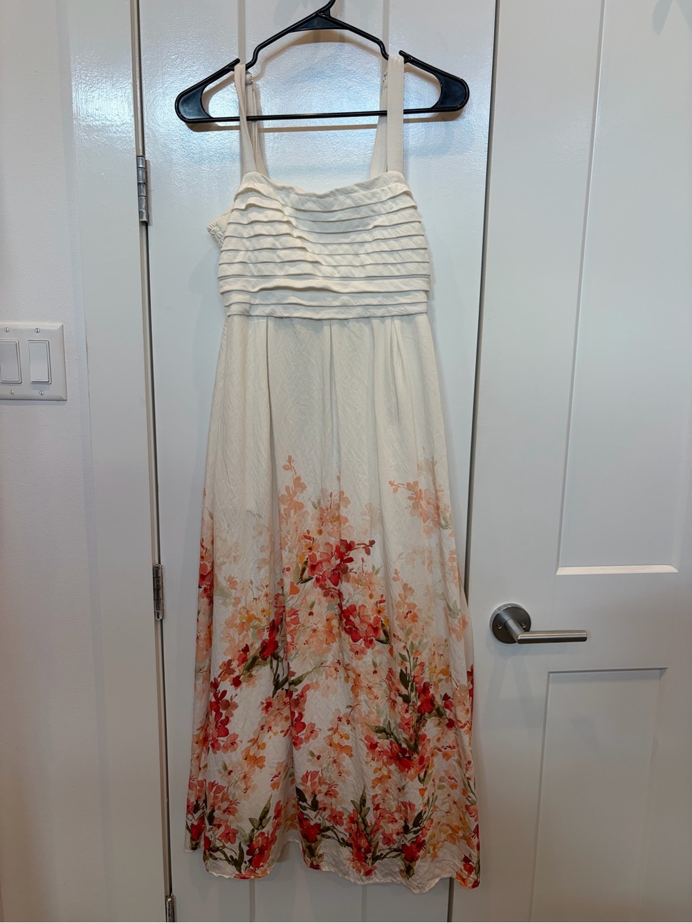 Rachel Zoe White Maxi Dress with Red & Peach Floral Hem